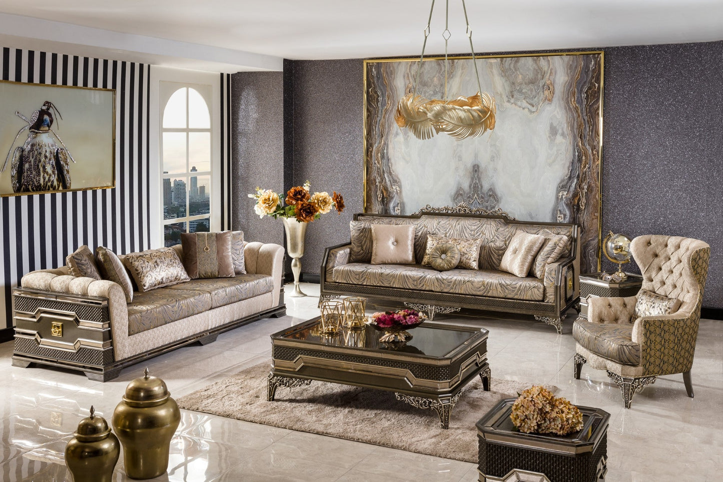 Dorezza Gold-Sand Sofa Set