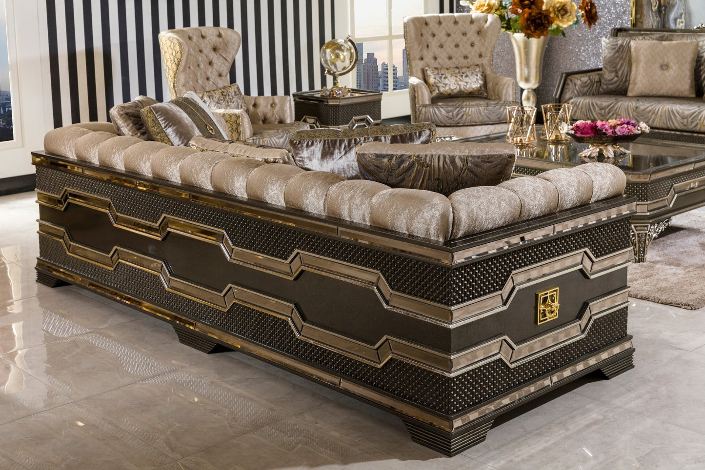 Dorezza Gold-Sand Sofa Set