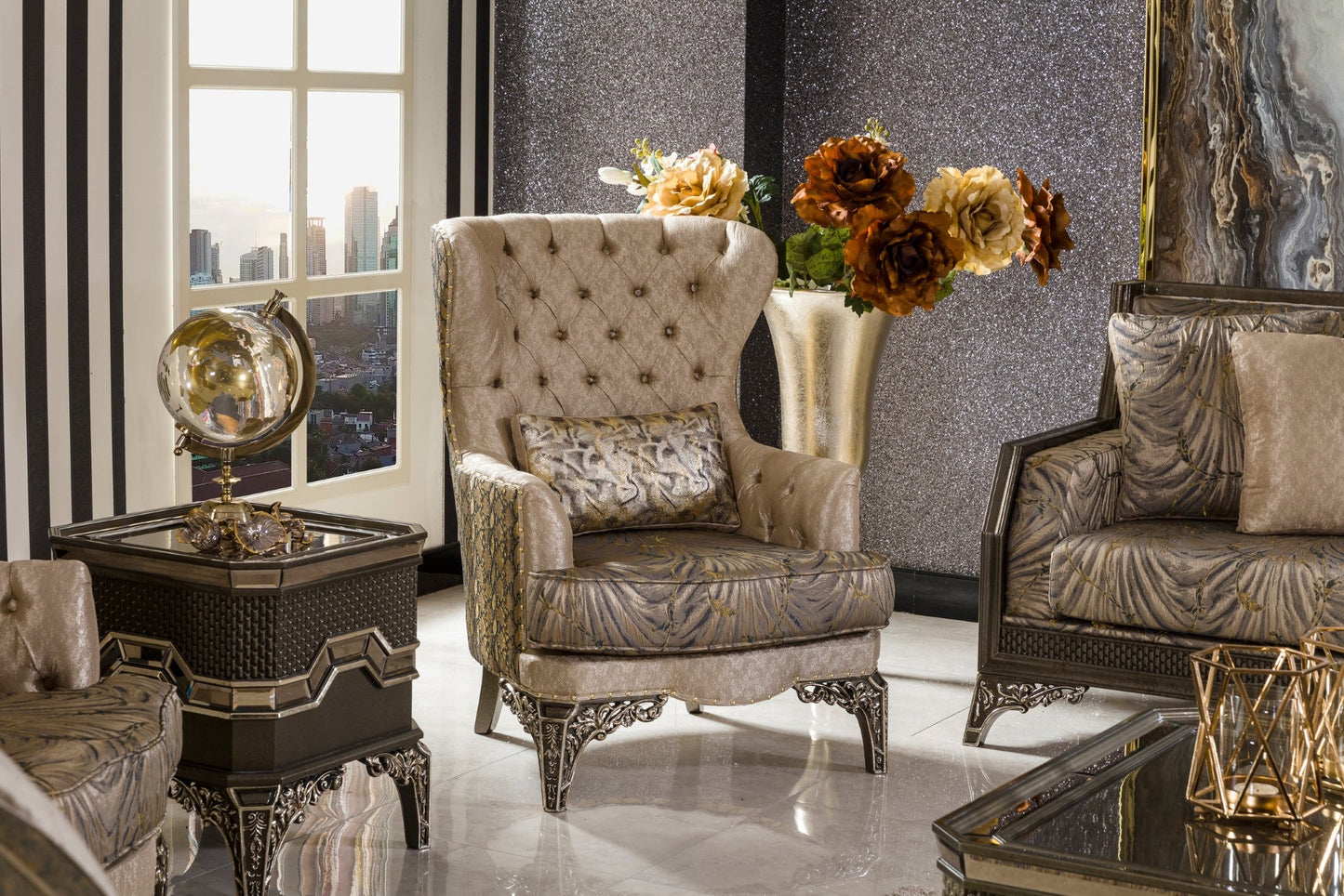 Dorezza Gold-Sand Sofa Set