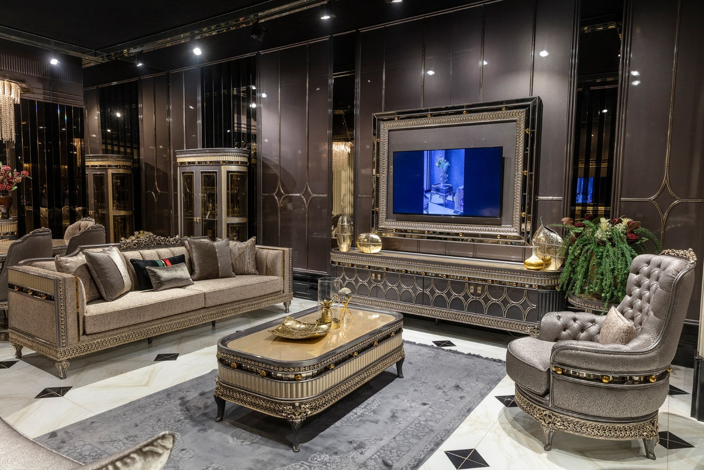 Corlina Silver  Sofa Set