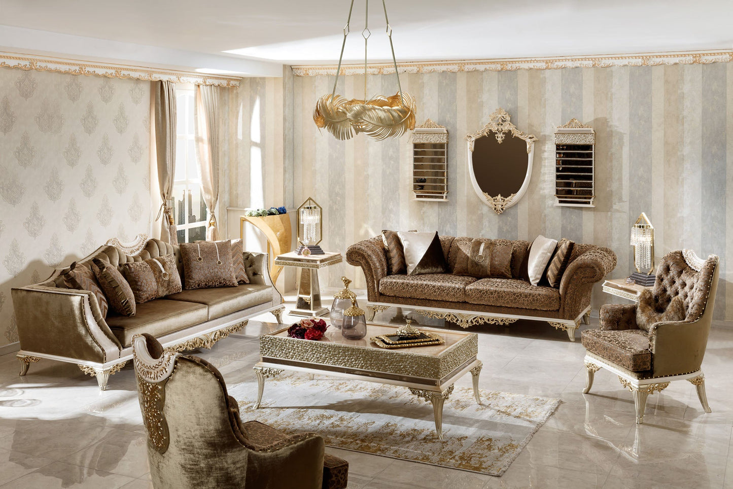 Davelle gold-beige Sofa Set