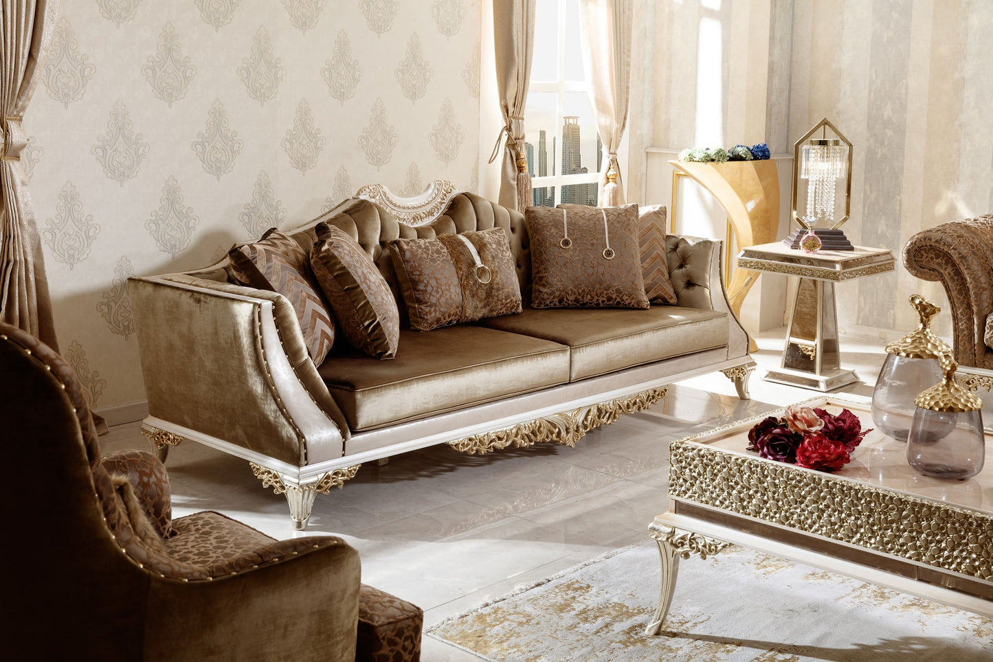 Davelle gold-beige Sofa Set