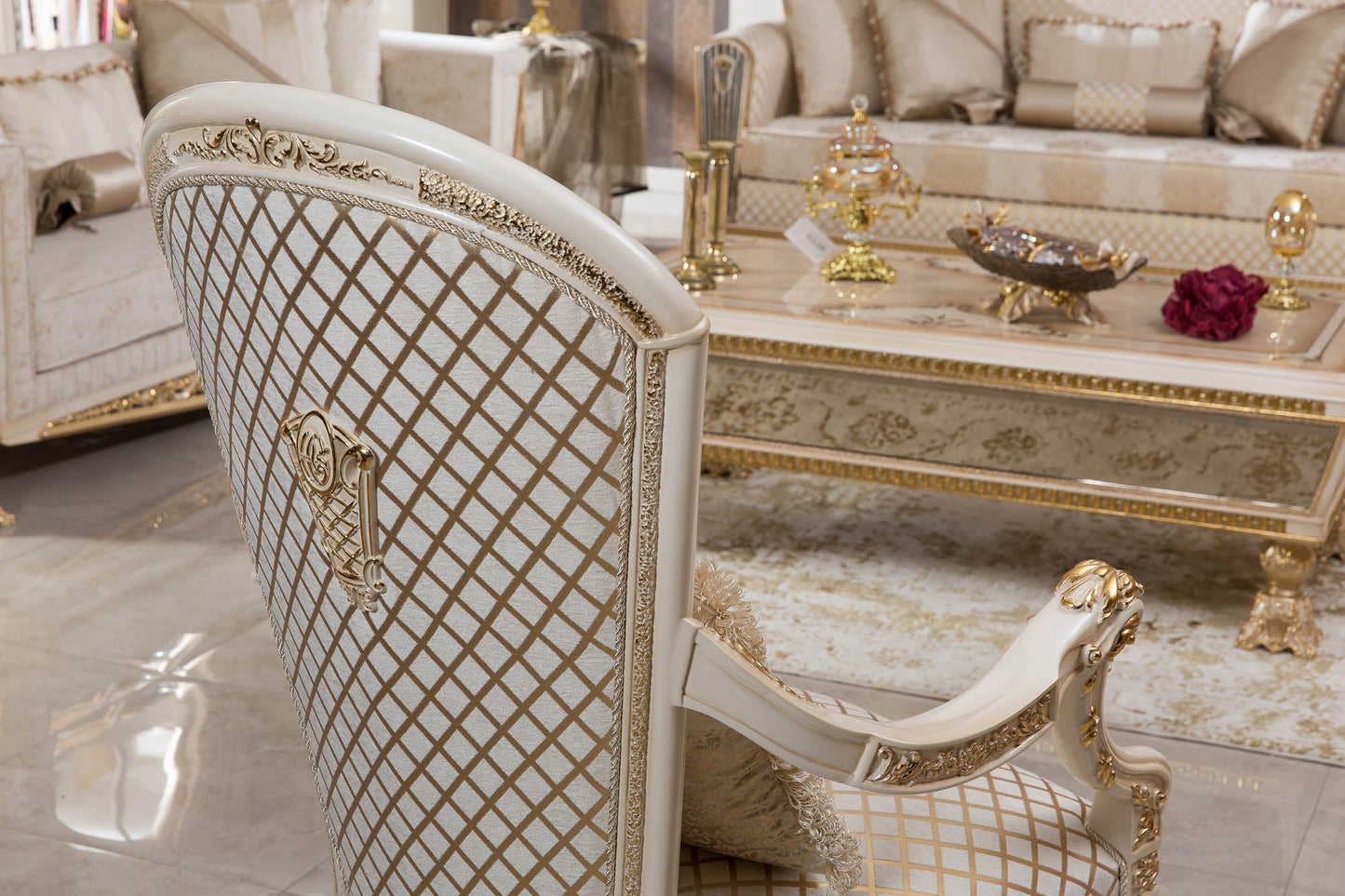 Darvion Cream-gold Sofa Set