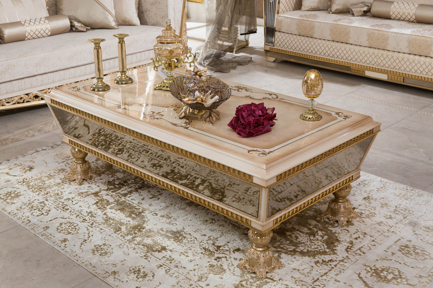 Darvion Cream-gold Sofa Set