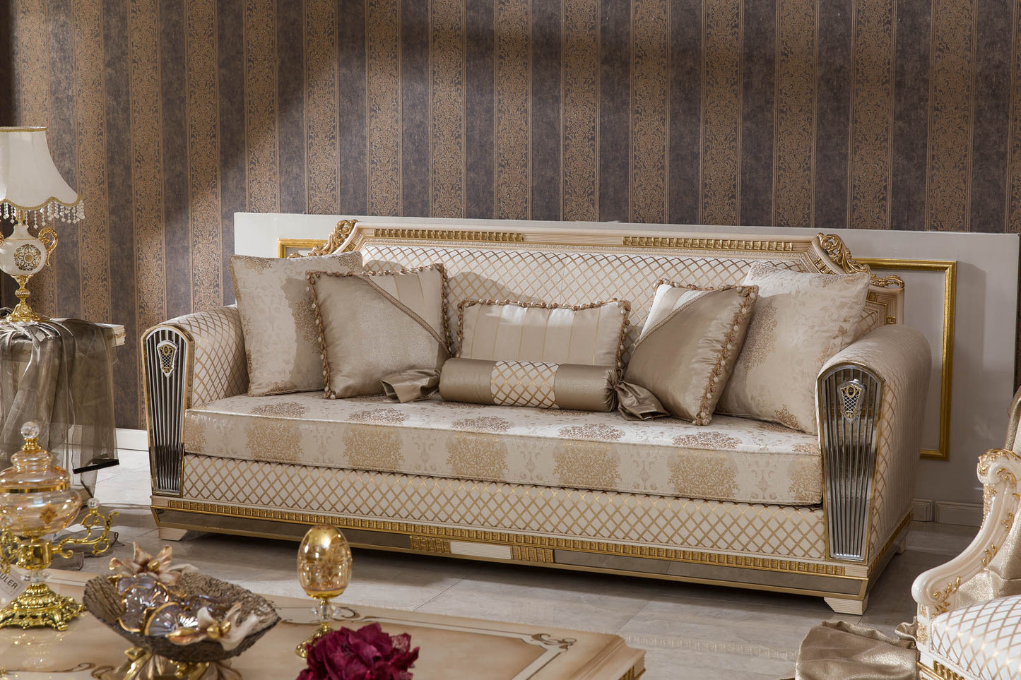 Darvion Cream-gold Sofa Set