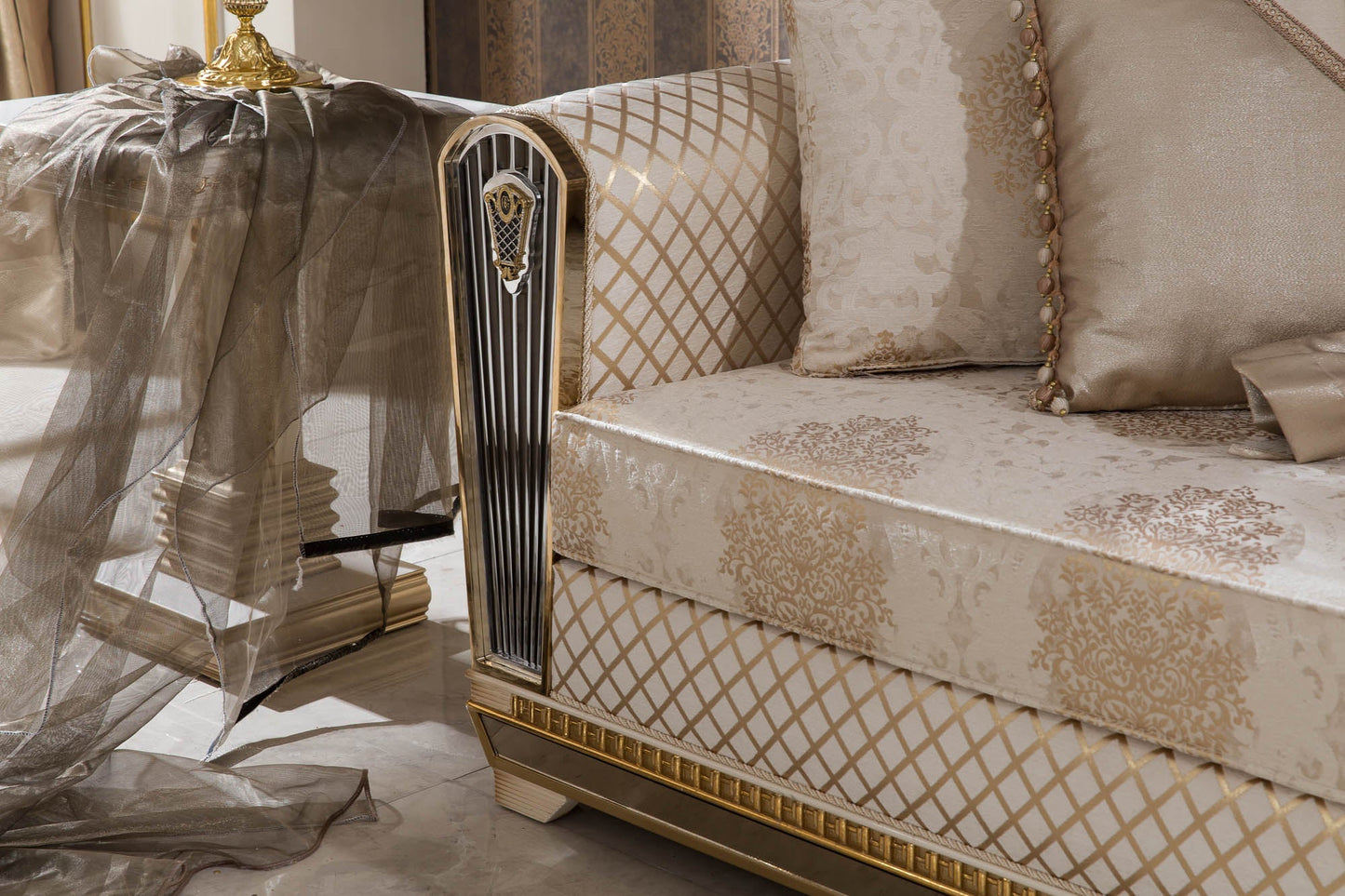 Darvion Cream-gold Sofa Set