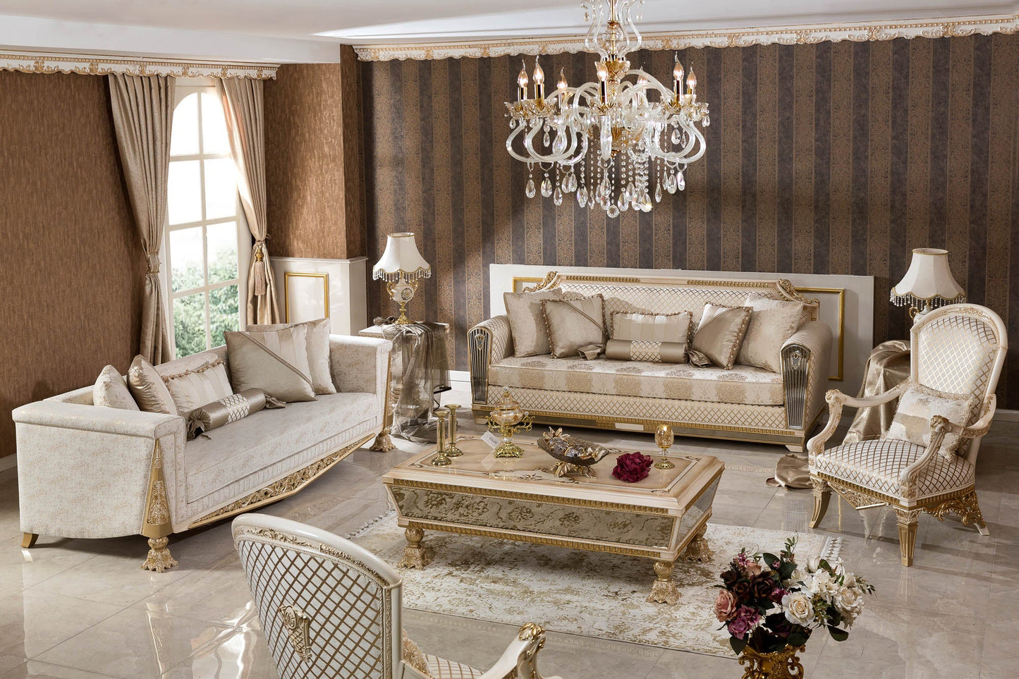 Darvion Cream-gold Sofa Set