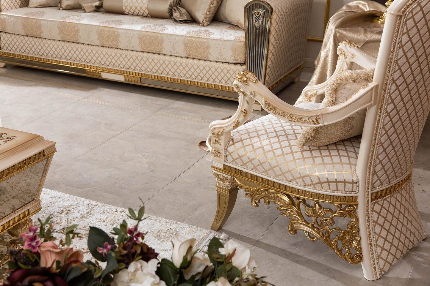 Darvion Cream-gold Sofa Set
