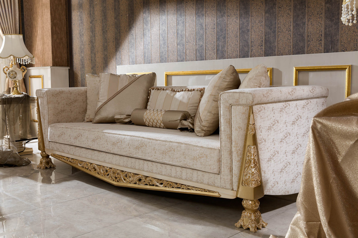 Darvion Cream-gold Sofa Set