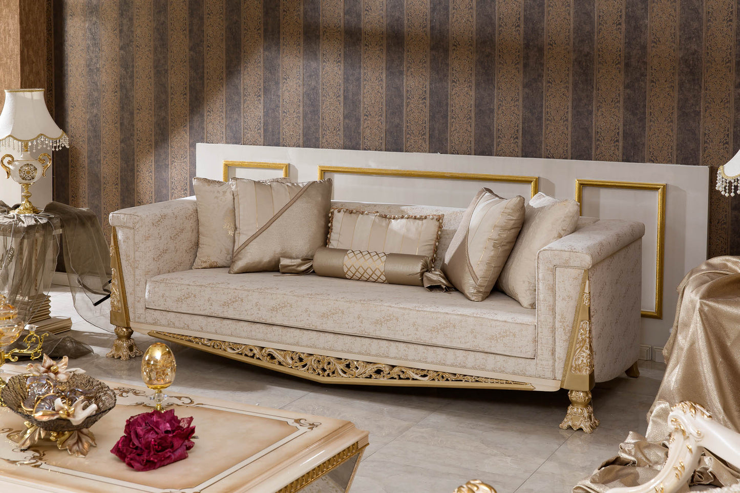 Darvion Cream-gold Sofa Set
