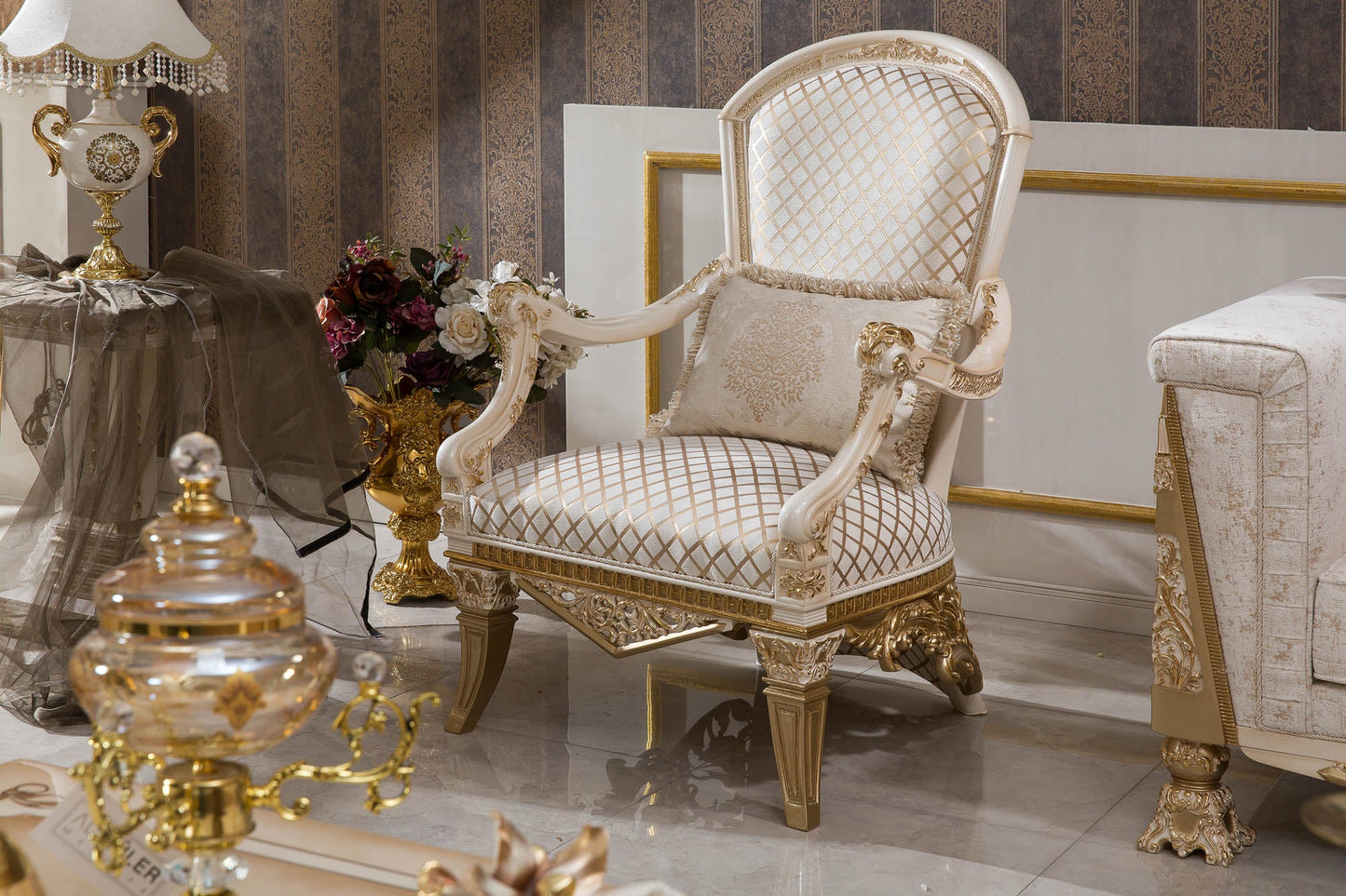 Darvion Cream-gold Sofa Set