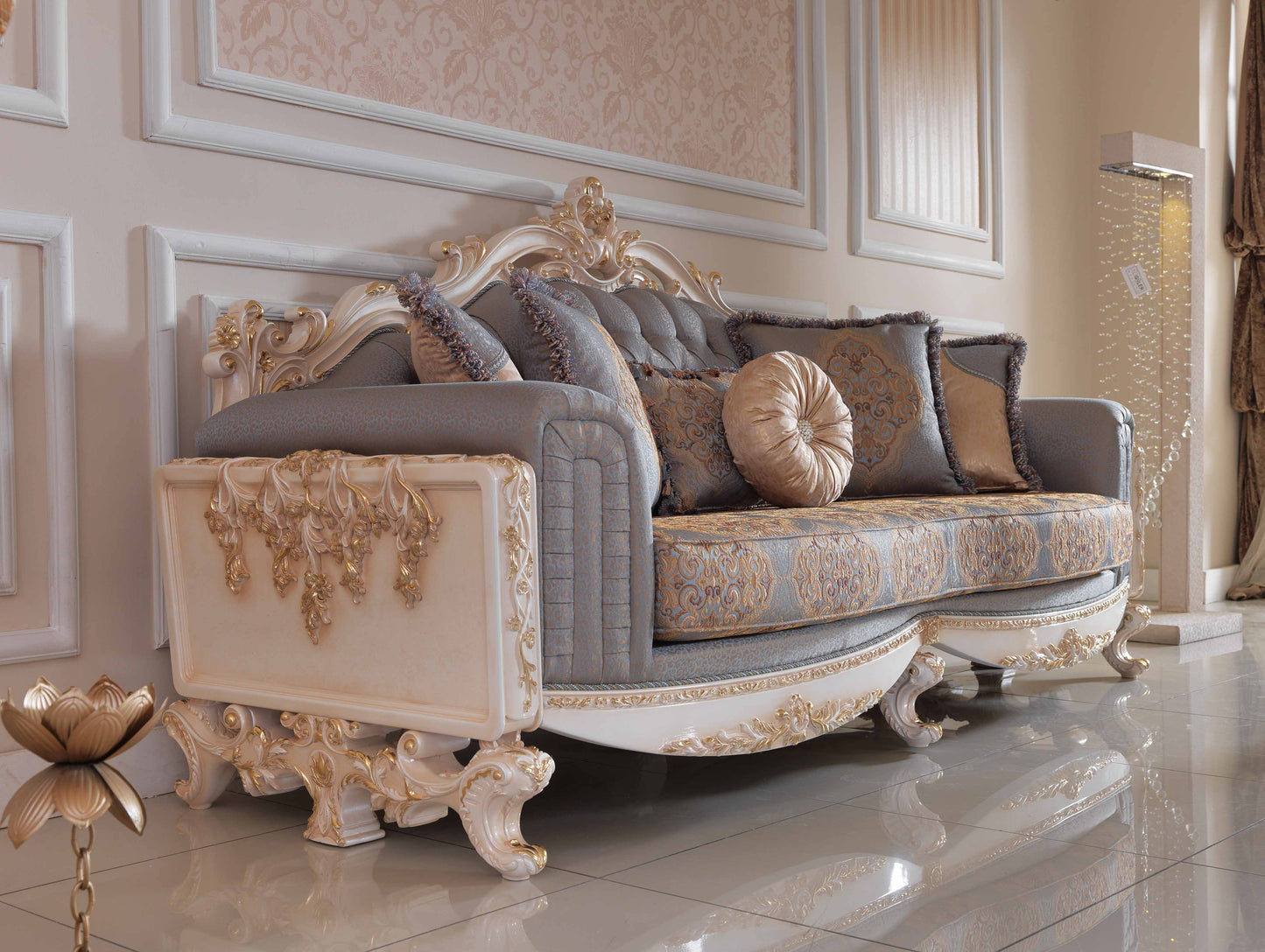 Dervessa Grey-Blue Sofa Set