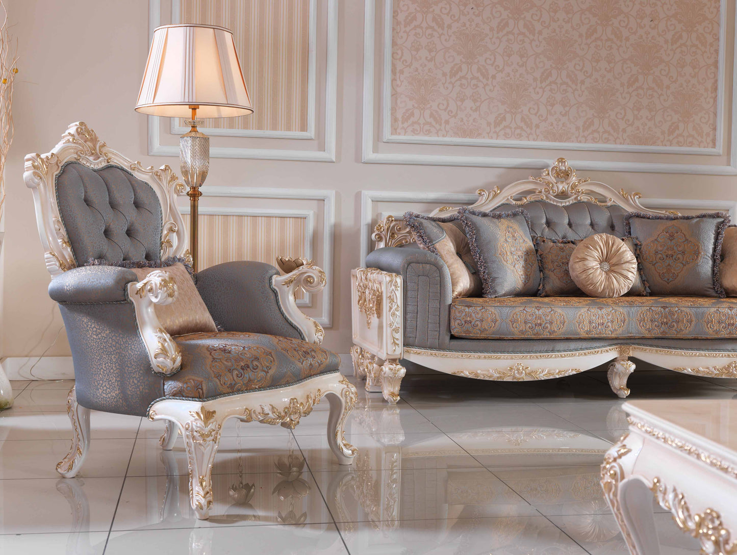 Dervessa Grey-Blue Sofa Set
