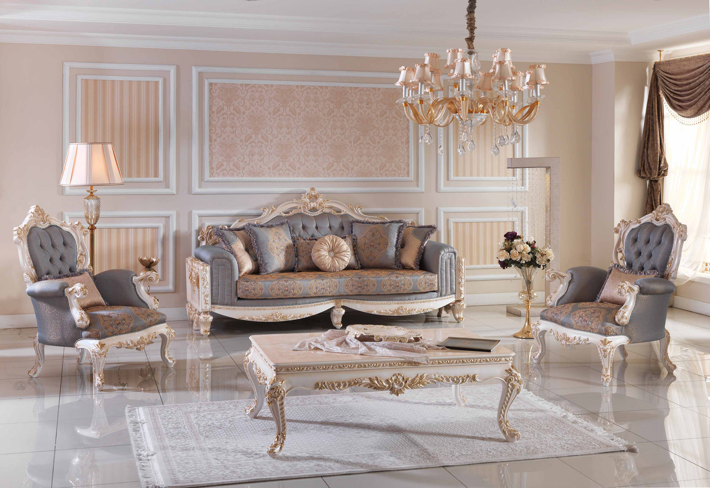 Dervessa Grey-Blue Sofa Set