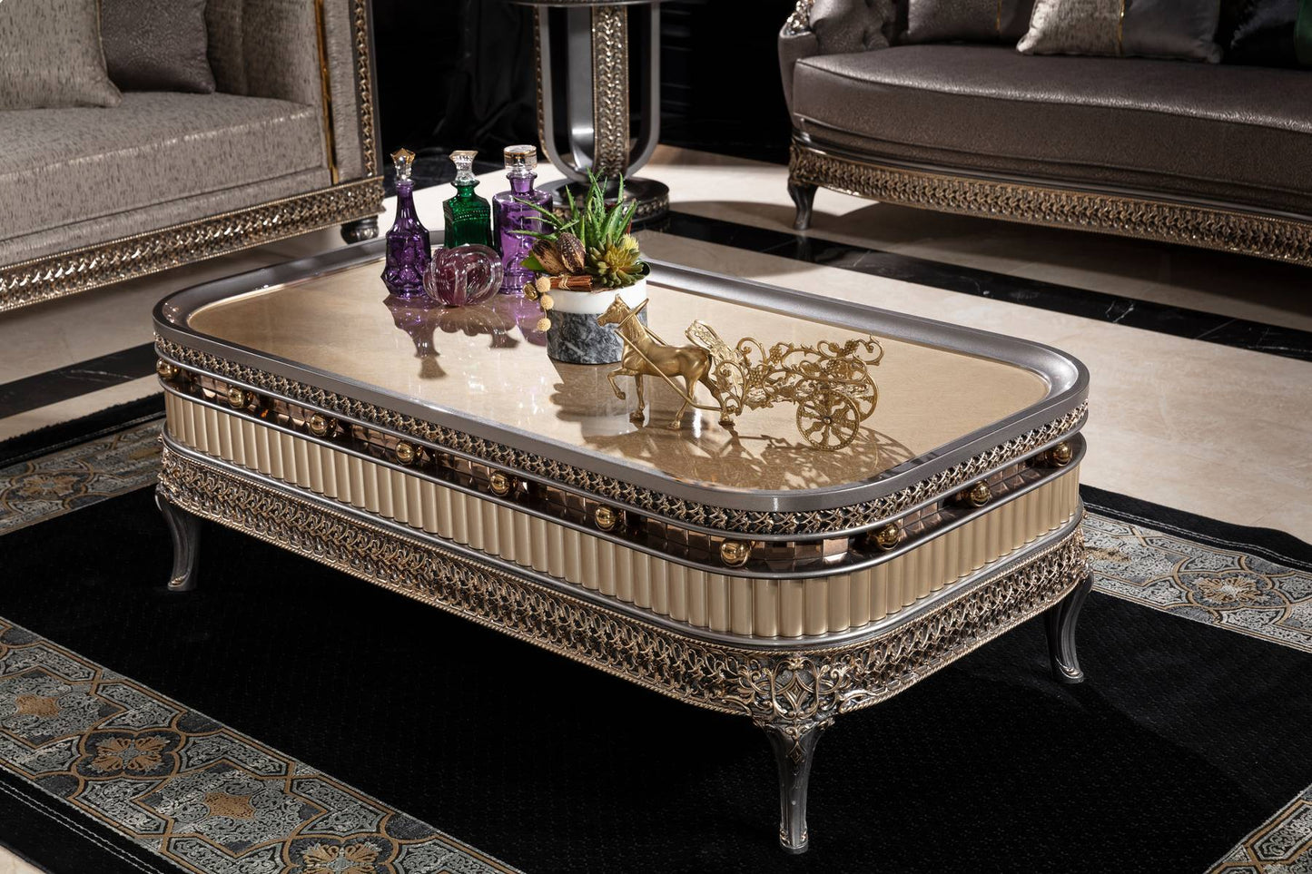 Corlina Grey Champagne Sofa Set