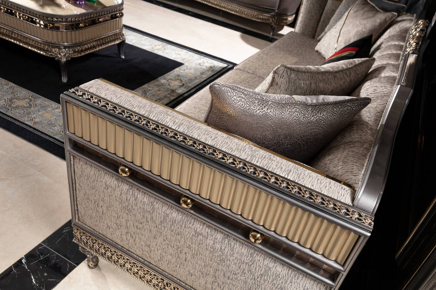 Corlina Grey Champagne Sofa Set
