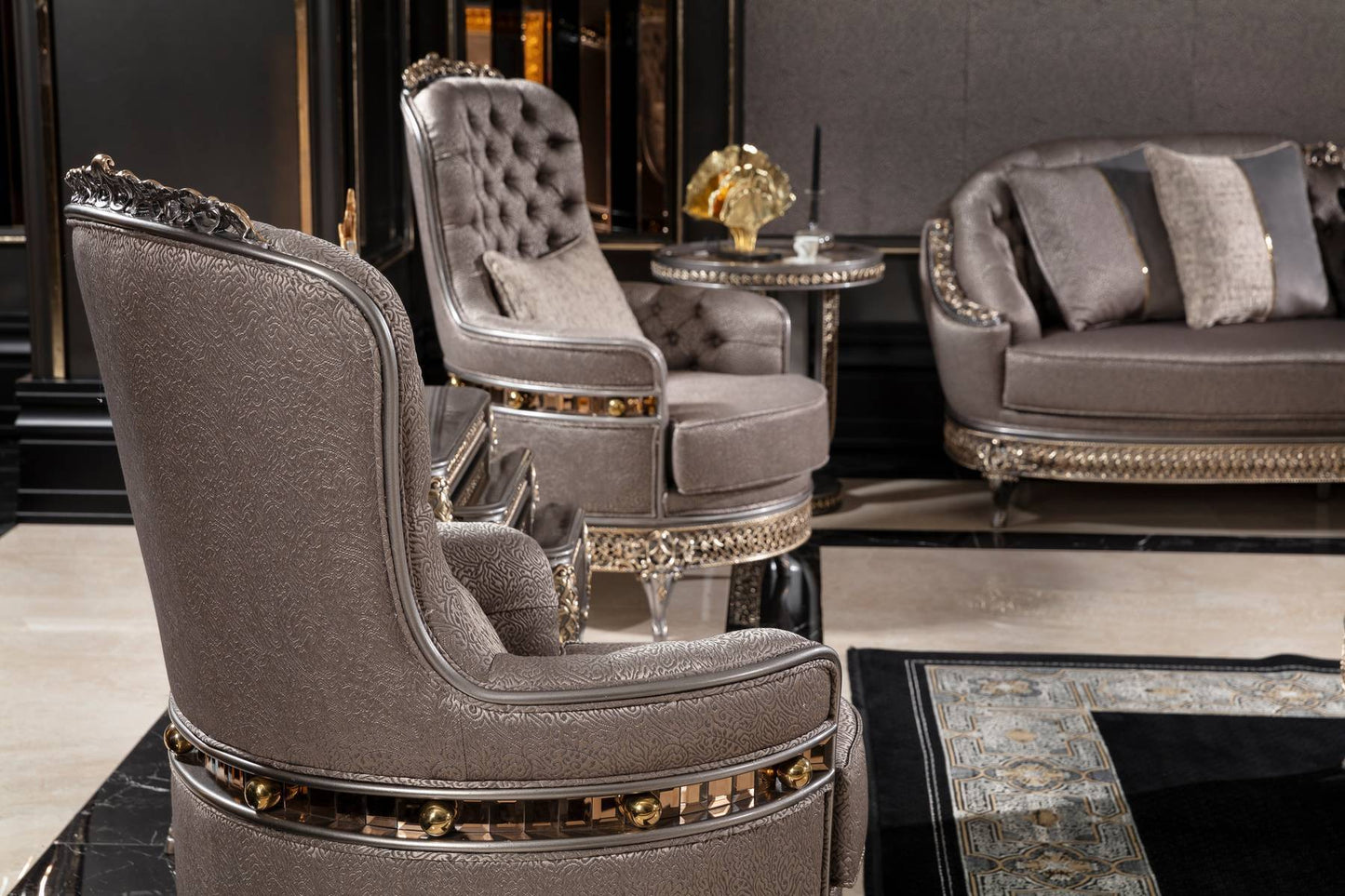 Corlina Grey Champagne Sofa Set