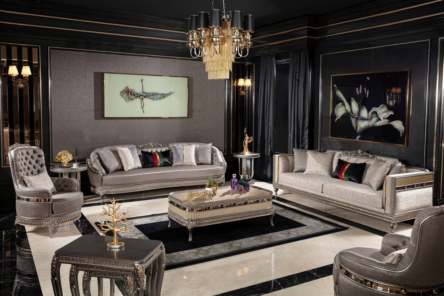 Corlina Grey Champagne Sofa Set