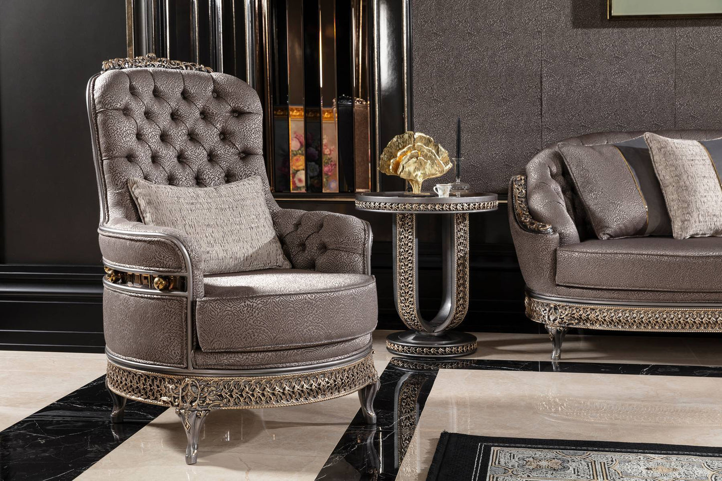 Corlina Grey Champagne Sofa Set