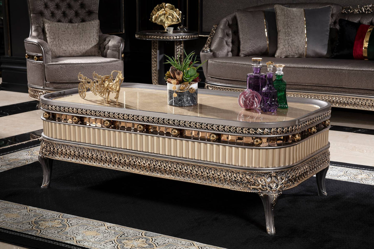Corlina Grey Champagne Sofa Set